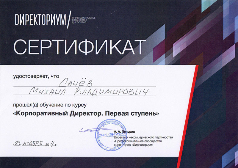 Сертификат обучение Директориум 2015